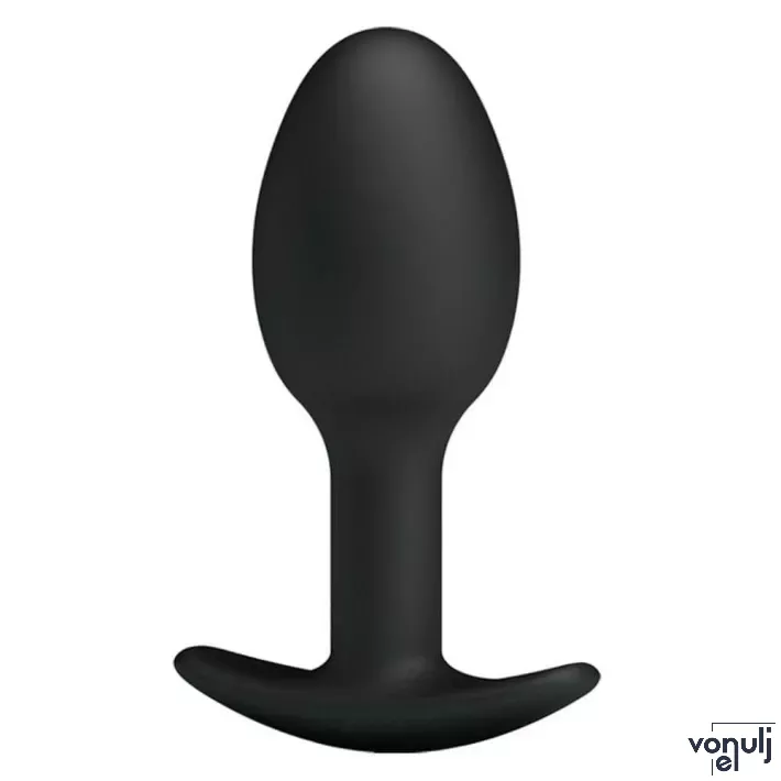 PRETTY LOVE fenékdugó Heavy Balls Silicone Butt Plug 1 - fekete színben, rezgő érzést keltő golyókkal, vízálló, szilikon (8.4 cm)