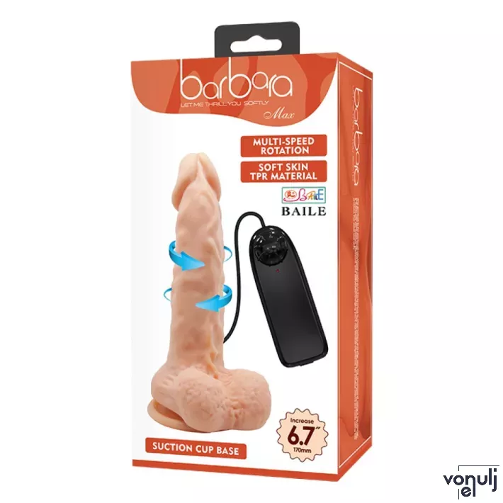 BAILE élethű vibrátor Barbara Max Multi-Speed Vibration Dildo 6,7 " - realisztikus, herés, letapasztható, távirányítóval, elemes, TPR (17 cm)