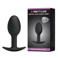 PRETTY LOVE fenékdugó Heavy Balls Silicone Butt Plug 1 - fekete színben, rezgő érzést keltő golyókkal, vízálló, szilikon (8.4 cm)