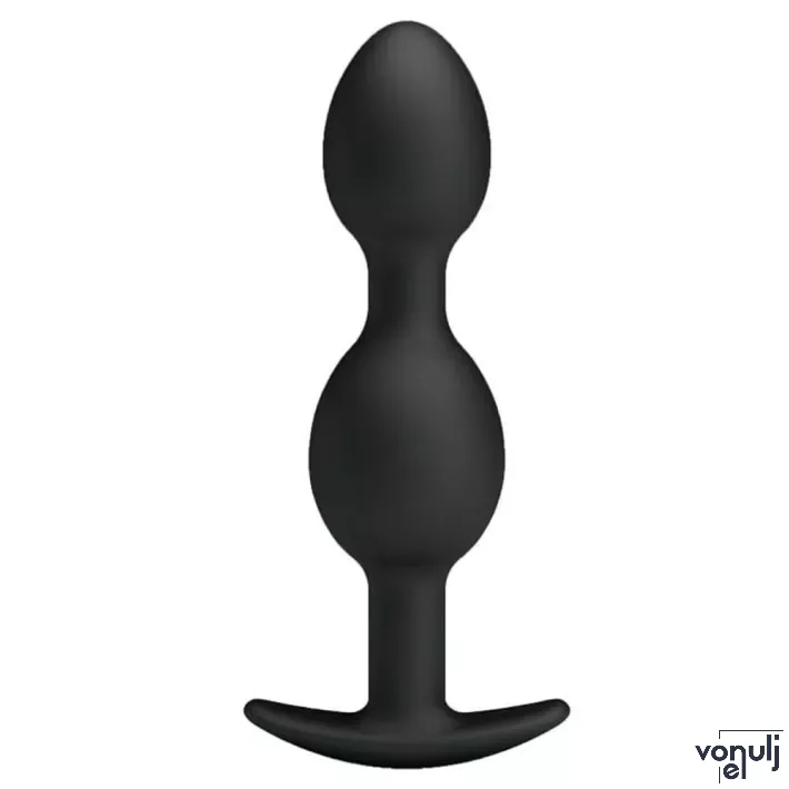 PRETTY LOVE análbot Heavy Balls Silicone Butt Plug 3 - fekete színben, fémgolyókkal ellátva, vízálló,12,5 cm