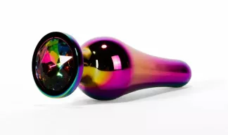 X-MEN fenékdugó Secret Shine Metal Butt Plug Rainbow M - szivárvány színben, szivárványos kővel, M-méretben, vízálló, fém (11.2 cm)
