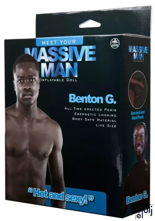 NMC gumiférfi Massive Man Benton G. Love Doll - barna testszínű, valósághű testmérettel, fotó jellegű arccal, pénisszel, vízálló