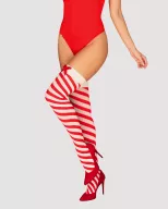 OBSESSIVE dögös ünnepi combfix Kissmas stockings - piros-fehér színben, S/M méretben