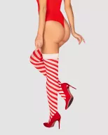 OBSESSIVE dögös ünnepi combfix Kissmas stockings - piros- fehér színben, L/XL méretben