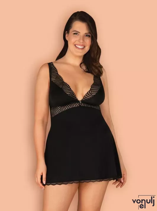 OBSESSIVE szexi babydoll és tanga Klarita - fekete színben, 2XL/3XL méretben