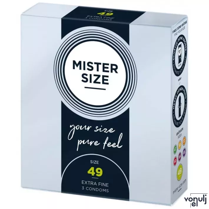 MISTER SIZE óvszer 49 mm Condoms 3 pieces - latex, ultravékony, síkosított, 3 db