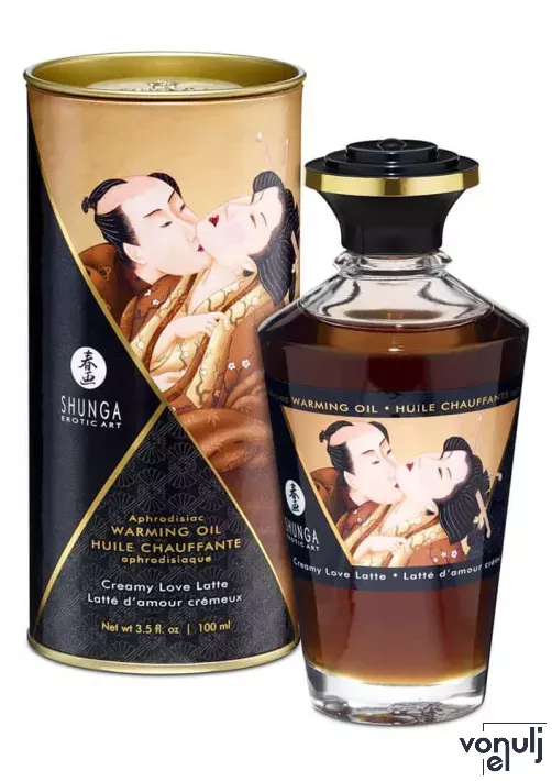 SHUNGA masszázsolaj Aphrodisiac Oils Creamy Love Latte 100 ml - kávé illattal, melegítő hatással