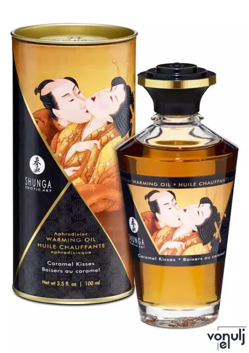 SHUNGA masszázsolaj Aphrodisiac Oils Caramel Kisses 100 ml - karamell illattal, melegítő hatással