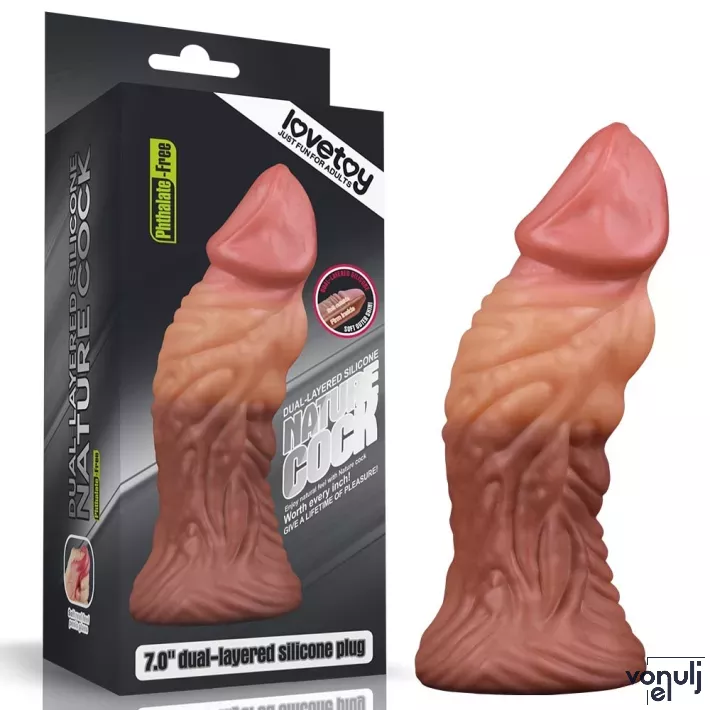 LOVETOY élethű dildó 7" NATURE COCK PLATINUM - közepes méretű, herék nélkül, kétrétegű, letapasztható, szilikon (18 cm)