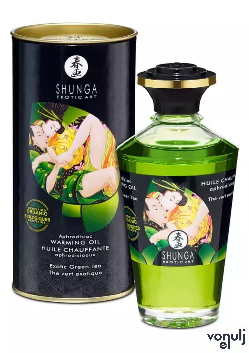 SHUNGA masszázsolaj Aphrodisiac Oils Organica Exotic Green Tea 100 ml - zöld tea illattal, melegítő hatással