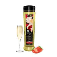 SHUNGA masszázsolaj Erotic Massage Oil Sparkling Strawberry Wine 240 ml/ 8 oz - eper és pezsgő illattal