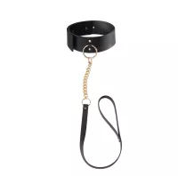 BIJOUX INDISCRETS nyakörv és póráz Maze Wide Choker With Leash - fekete színben, fetish játék kelléke