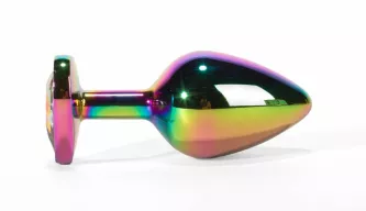 X-MEN fenékdugó Secret Shine Metal Butt Plug Rainbowheart L - szivárvány színben, szivárványos kővel, L-méretben, vízálló, fém (9.5 cm)