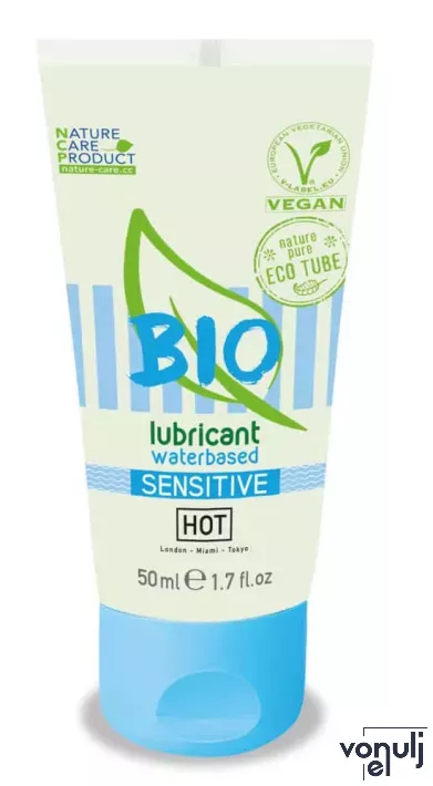 HOT intim síkosító Bio Lubricant Waterbased Sensitive 50 ml - vízbázisú, vegán, aloe verával, hosszantartó, óvszerhez és segédeszközhöz is