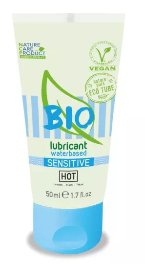 HOT intim síkosító Bio Lubricant Waterbased Sensitive 50 ml - vízbázisú, vegán, aloe verával, hosszantartó, óvszerhez és segédeszközhöz is