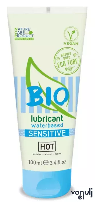 HOT intim síkosító Bio Lubricant Waterbased Sensitive 100 ml - vízbázisú, vegán, aloe verával, hosszantartó, óvszerhez és segédeszközhöz is