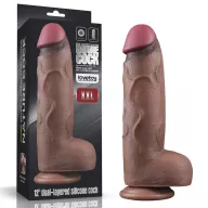 LOVETOY élethű dildó 12'' DUAL LAYERED SILICONE COCK XXL - extra nagy méretű, letapasztható, herékkel, vízálló, szilikon (31 cm)