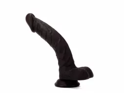 X-MEN hajlított dildó 7.9" Silicone Dildo Black - fekete színben, herékkel, letapasztható, vízálló, szilikon ( 20 cm )