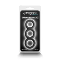 RENEGADE péniszgyűrű szett Threefold Black - türkiz színben, 3 különböző méretű gyűrű, heregyűrűs, vízálló, vibráció nélküli