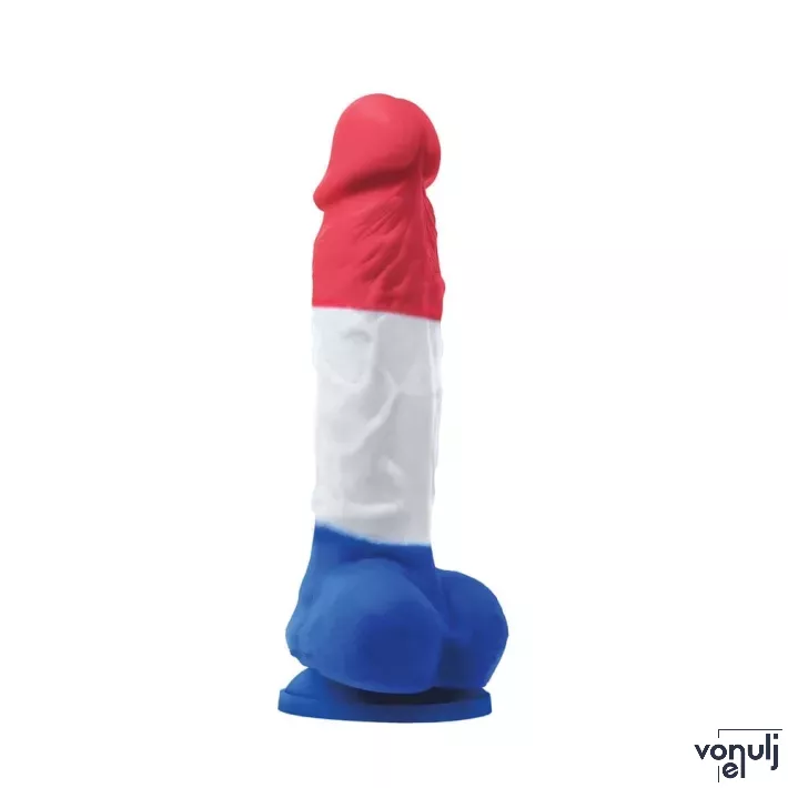 NS NOVELTIES élethű dildó COLOURS TRICOLOR 5" DILDO - többszínű, közepes méretű, herés, letapasztható, szilikon, vízálló (17,5 cm)