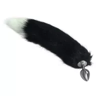 LOVETOY fenékdugó Metal Anal Tail White-Black 1 - ezüst színben, fekete-fehér farokkal, 8,5 cm fenékdugóval, fém