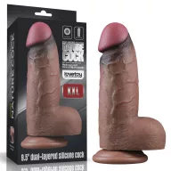 LOVETOY élethű dildó 9,5'' DUAL LAYERED SILICONE COCK XXL - nagy méretű, letapasztható, herékkel, vízálló, szilikon (24,6 cm)