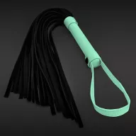 NS NOVELTIES korbács Glo Bondage Flogger Green - fekete-fehér színben, sötétben zölden világító nyéllel