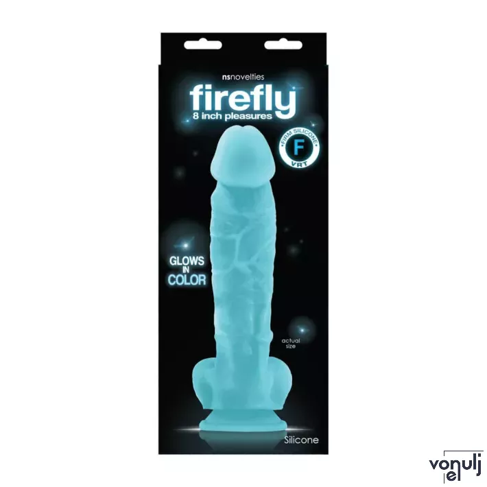 NS NOVELTIES élethű dildó 8" FIREFLY GLOWING DILDO - közepes méretű, herékkel, rugalmas, letapasztható, sötétben világít, szilikon (20 cm)