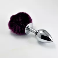 LOVETOY fenékdugó Pompon Metal Plug Small Purple - ezüst színben, lila pompon farokkal, S-méretben, fém (7 cm)