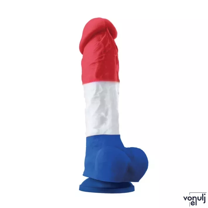 NS NOVELTIES élethű dildó COLOURS TRICOLOR 8" DILDO - többszínű, nagy méretű, herés, letapasztható, szilikon, vízálló (23 cm)