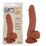 CHISA NOVELTIES élethű dildó Peotillomania - Latin - közepes méretű, letapasztható, herékkel, sötét testszínű, vízálló, TPE (19,5 cm)