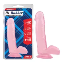 CHISA NOVELTIES élethű dildó 7 inch Dildo-Pink - közepes méretű, letapasztható, herékkel, rózsaszín színben, vízálló, PVC (17,5 cm)