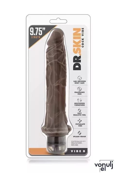 BLUSH élethű vibrátor Dr. Skin Cock Vibe 8 Chocolate - realisztikus, vízálló, elemes, PVC (25 cm)