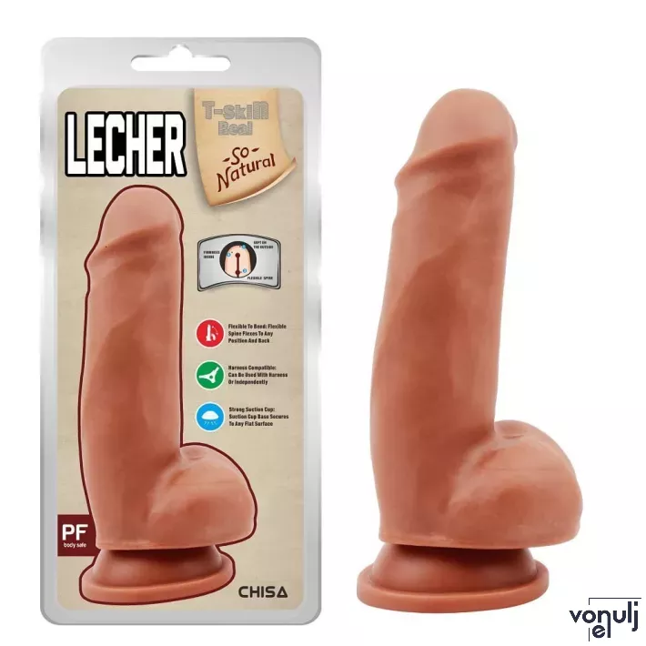 CHISA NOVELTIES élethű dildó Lecher - Latin - közepes méretű, letapasztható, herékkel, sötét testszínű, vízálló, TPE (18 cm)