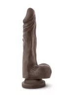 MR. SKIN élethű dildó 8,5" STUD MUFFIN - közepes méretű, rugalmas, strap-on, herékkel, letapasztható, sötét, PVC  (22 cm)