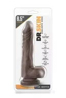 MR. SKIN élethű dildó 8,5" STUD MUFFIN - közepes méretű, rugalmas, strap-on, herékkel, letapasztható, sötét, PVC  (22 cm)