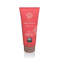 SHIATSU intim síkosító Massage&Glide Gel Strawberry 200 ml - vízbázisú, masszázshoz is, eper illattal, bőrtápláló, óvszerhez és segédeszközhöz is