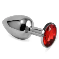 LOVETOY fenékdugó Rosebud Classic Metal Plug S Red - ezüst színben, piros kővel, S-méretben, vízálló, fém (6.8 cm)