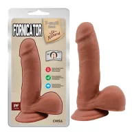 CHISA NOVELTIES élethű dildó Fornicator Latin - közepes méretű, letapasztható, herékkel, sötét testszínű, vízálló, TPE (19 cm)