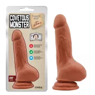 CHISA NOVELTIES élethű dildó Covetous Monster-Latin - közepes méretű, letapasztható, herékkel, sötét testszínű, vízálló, TPE (20 cm)