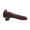 CHISA NOVELTIES élethű dildó Flatterer Brown - közepes méretű, letapasztható, herékkel, barna testszínű, vízálló, TPE (18,6 cm)