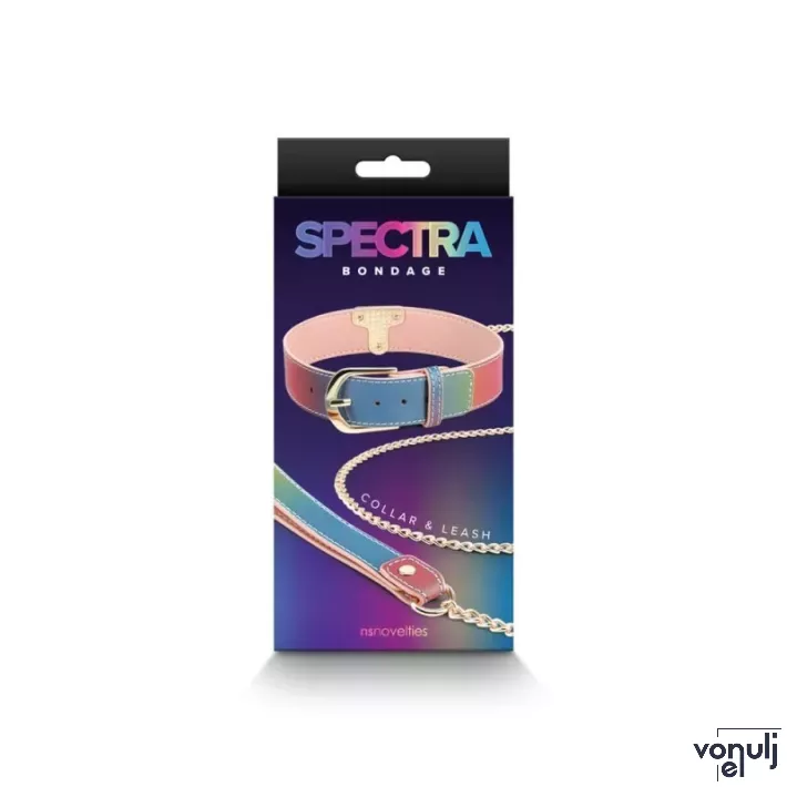 NS NOVELTIES nyakpánt és póráz Spectra Bondage Collar and Leash Rainbow - színes, fetish játék kelléke