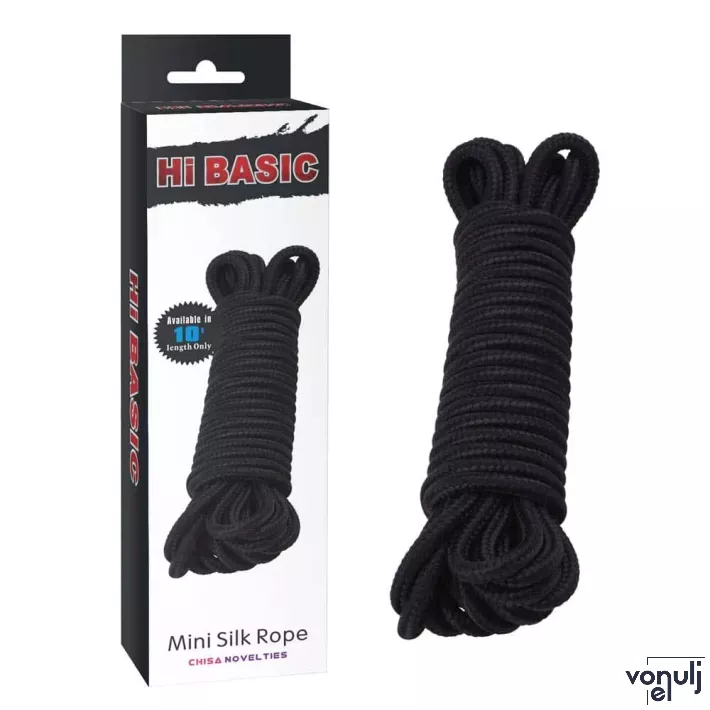 CHISA NOVELTIES kötél Mini Silk Rope - 10 méter, fekete színben, fetish játékokhoz