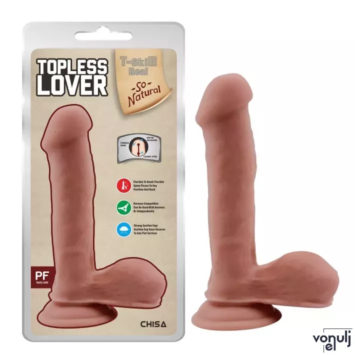 CHISA NOVELTIES élethű dildó Topless Lover-Flesh - közepes méretű, letapasztható, herékkel, testszínű, vízálló, TPE (19,2 cm)