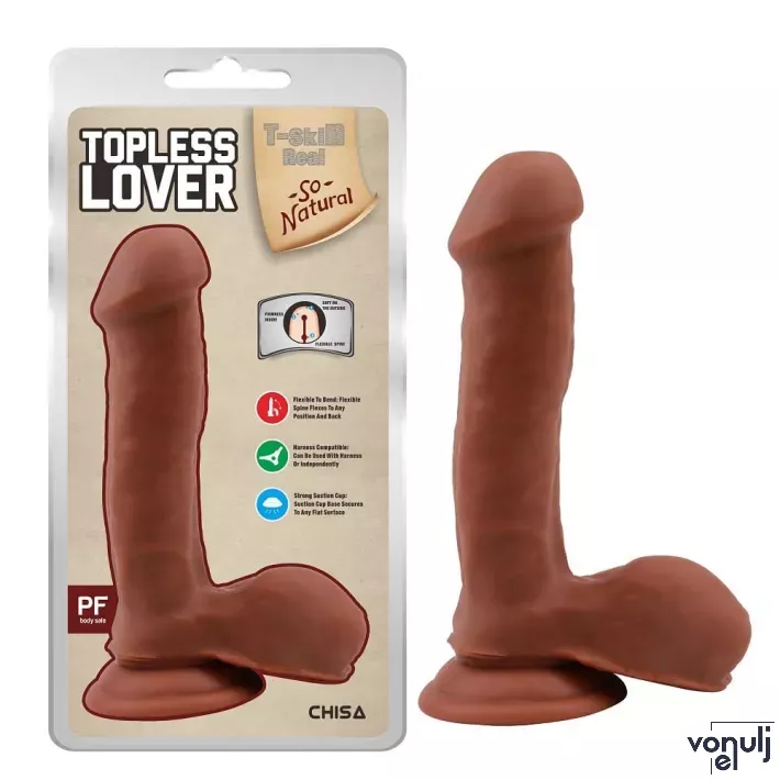 CHISA NOVELTIES élethű dildó Topless Lover-Latin - közepes méretű, letapasztható, herékkel, sötét testszínű, vízálló, TPE (19,2 cm)