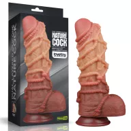 LOVETOY élethű dildó 10'' Dual layered Platinum Silicone Cock with Rope - nagy méretű,sötét színben,kétrétegű,letapasztható,vízálló,szilikon(27 cm)