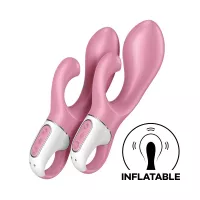 SATISFYER csiklóizgatós vibrátor Air Pump Bunny 2 Light Red - rózsaszín színben, felfújható szárral, vízálló, akkumulátoros