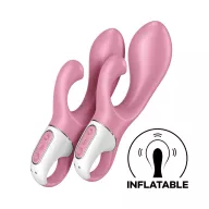 SATISFYER csiklóizgatós vibrátor Air Pump Bunny 2 Light Red - rózsaszín színben, felfújható szárral, vízálló, akkumulátoros