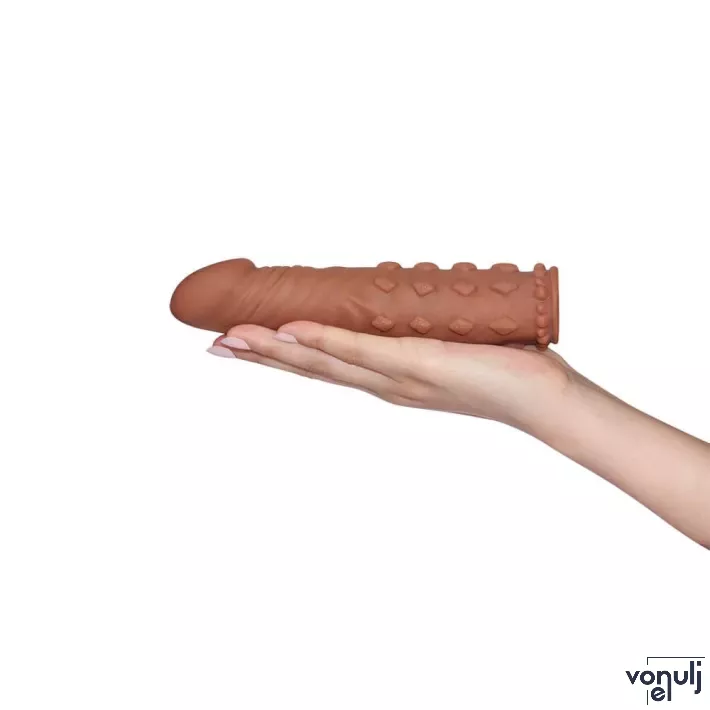 LOVETOY péniszköpeny Pleasure X-Tender Penis Sleeve Brown 5 - realisztikus, barna színű, vízálló, (18 cm)