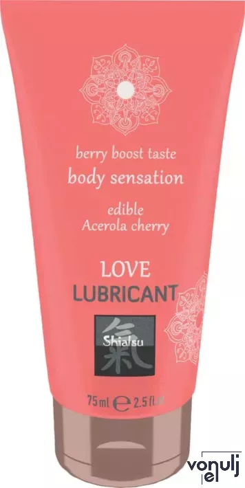 SHIATSU intim síkosító Love Lubricant Edible Acerola Cherry 75 ml - vízbázisú, ehető, acerola cseresznye ízű, bőrápoló, óvszerhez és segédeszközhöz is